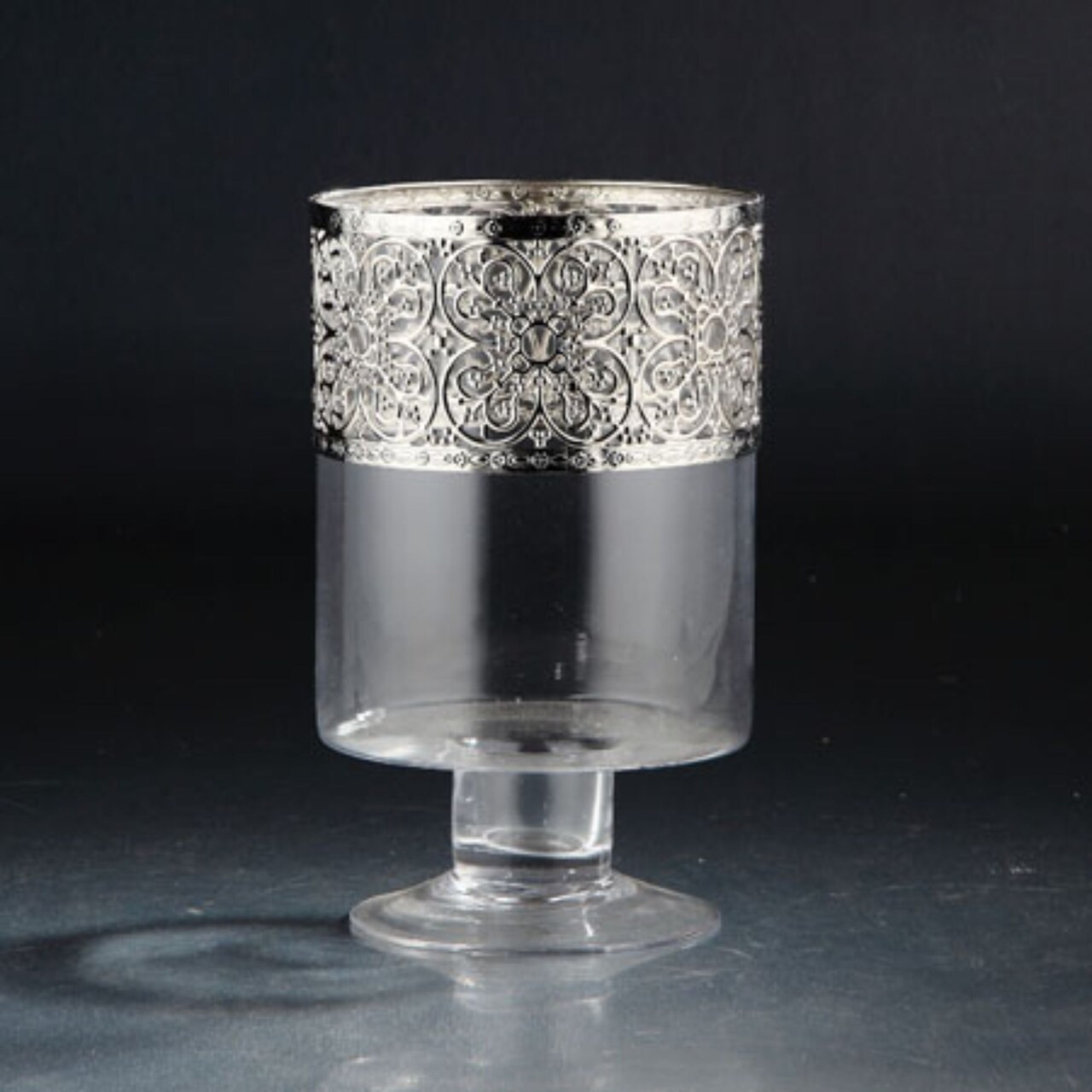 CC Home Furnishings 8" Clear and Silver Cylinder Glass Hurricane Vase